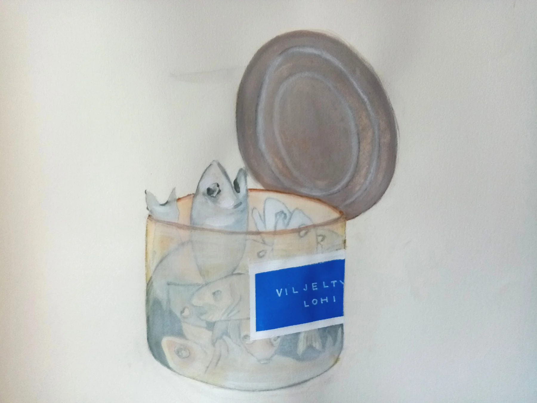 Farmed salmon, mixed media 2025