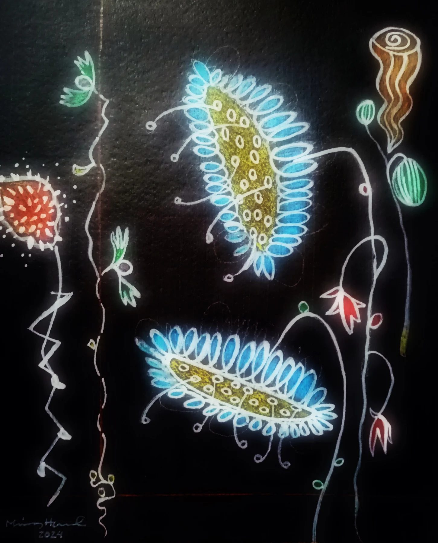 Strange flowers, mixed media 2024