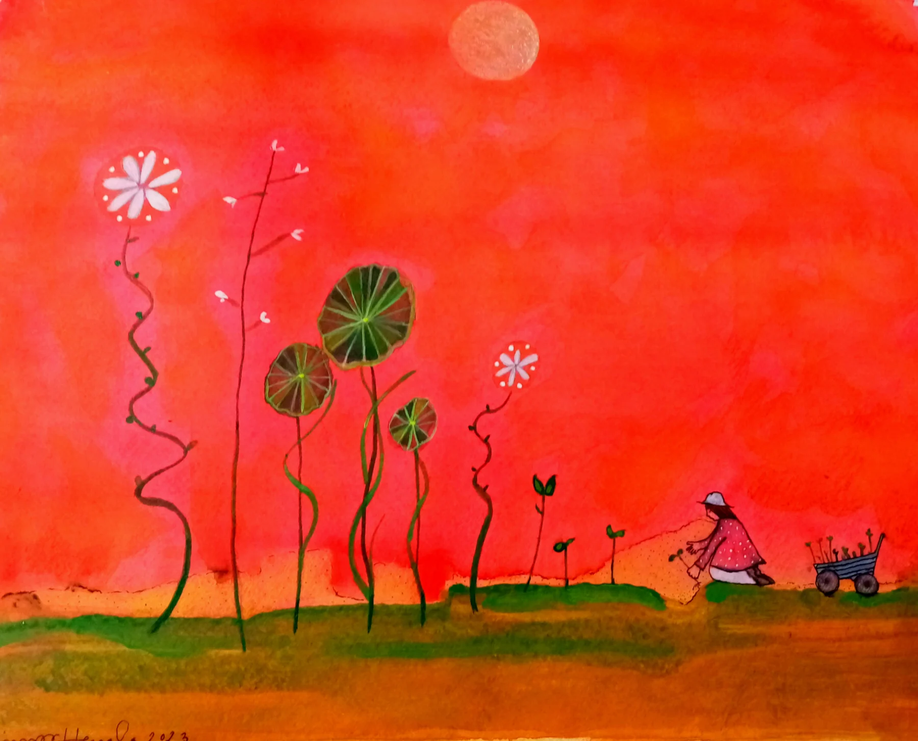 Planting flowers, acryl 2024
